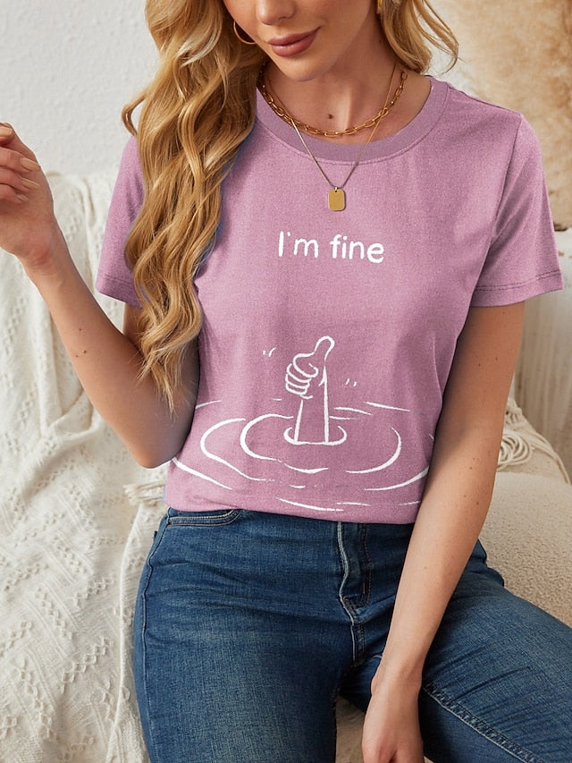 Women's T Shirt Print Letter Casual Short Sleeve Round Neck