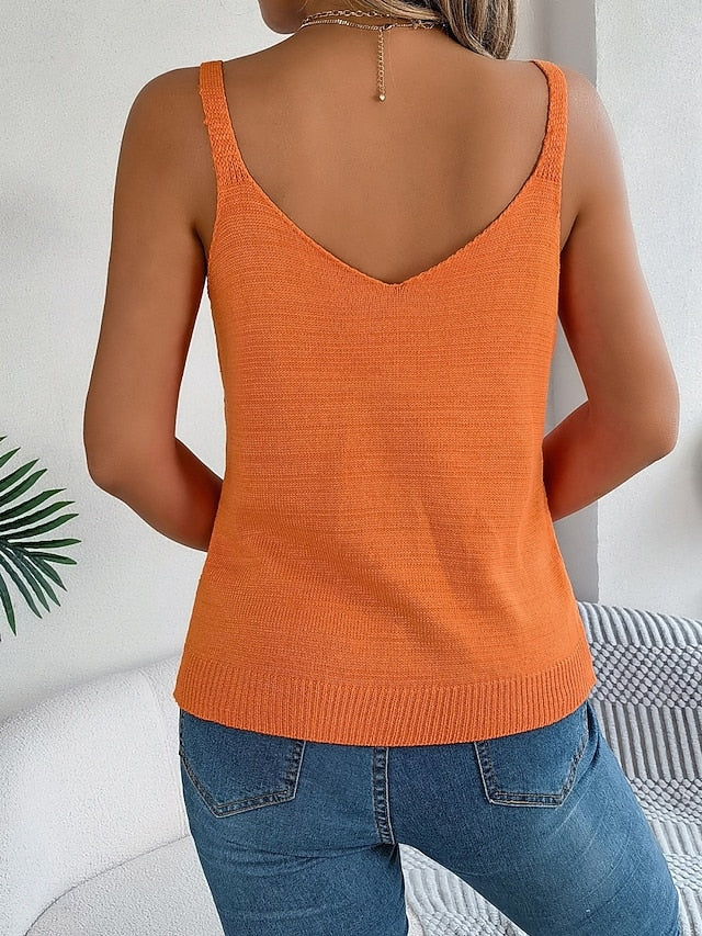 Women's Ribbed Knit Tops Tank Top Tee Top Metal buckle