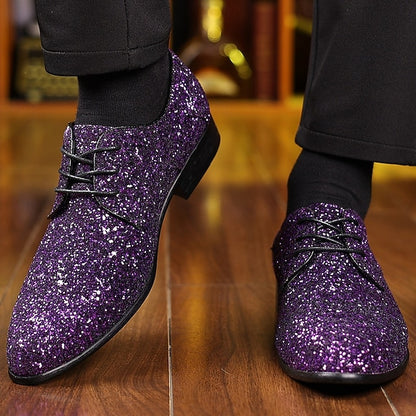 Lace-up Shoes Bold Men's Glitter Party – Statement Purple
