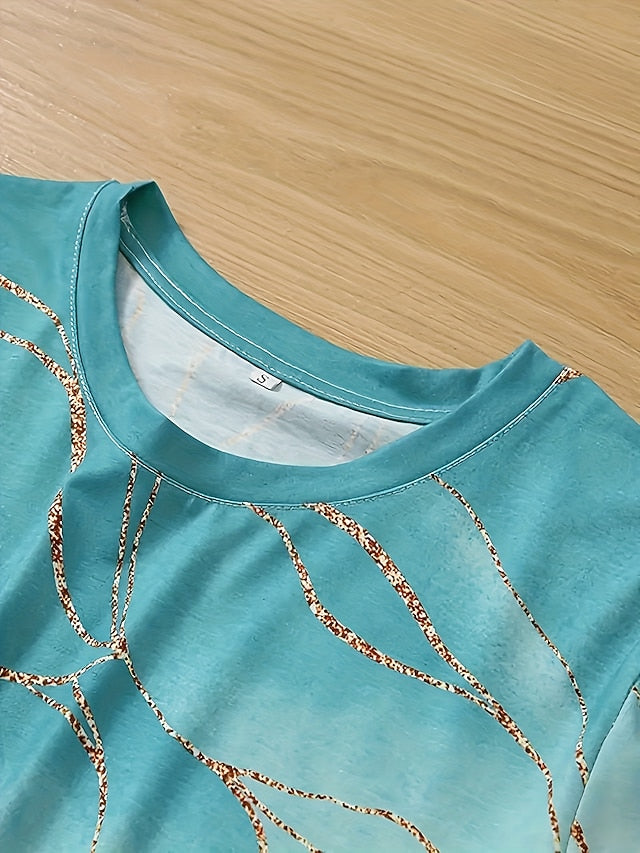 Women's T Shirt Basic Marble Print Short Sleeve Regular