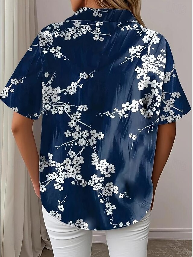 Women's Shirt Long Sleeve Button Down Blouse Floral Graphic