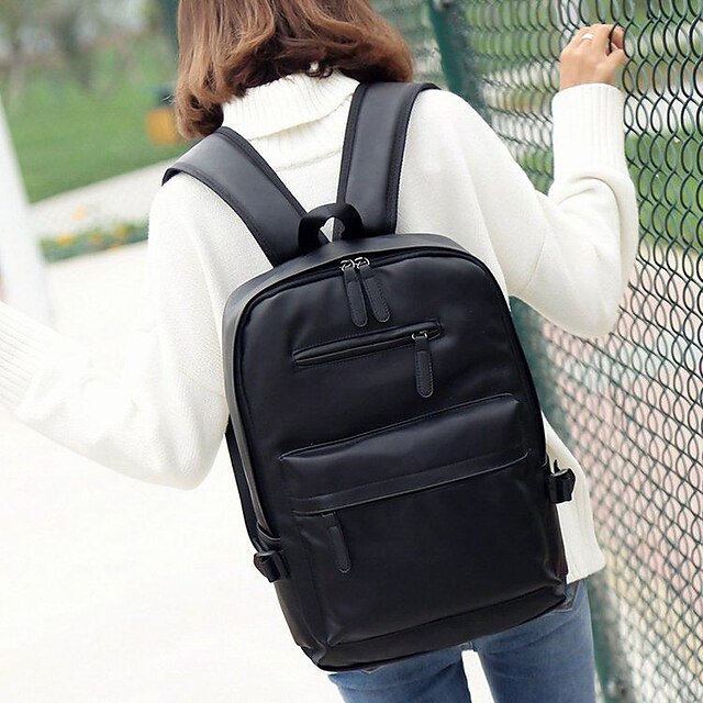 with Leather Backpack Black Faux Front Zipper Men's Pocket