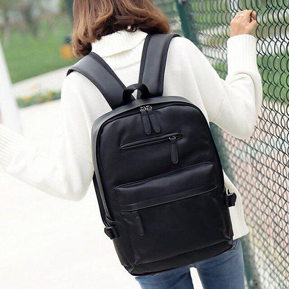 with Leather Backpack Black Faux Front Zipper Men's Pocket