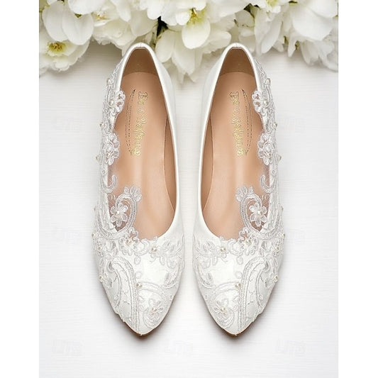 Vintage – Flats White Ballet Embroidered Lace Women's