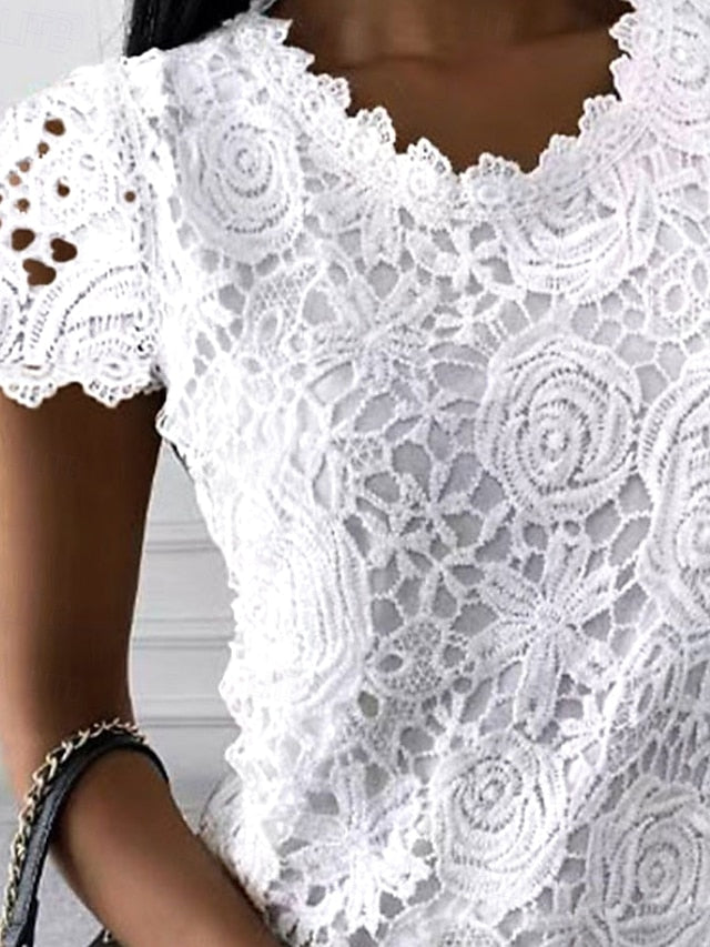 Women's Blouse Lace Solid Color Elegant Daily Stylish Short