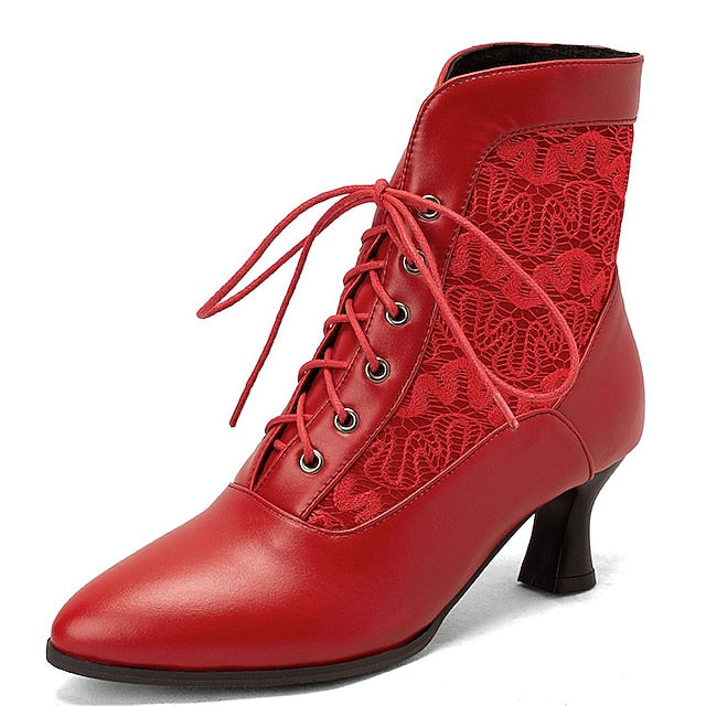 Embroidered with Women's Panels Lace-Up Ankle Boots White