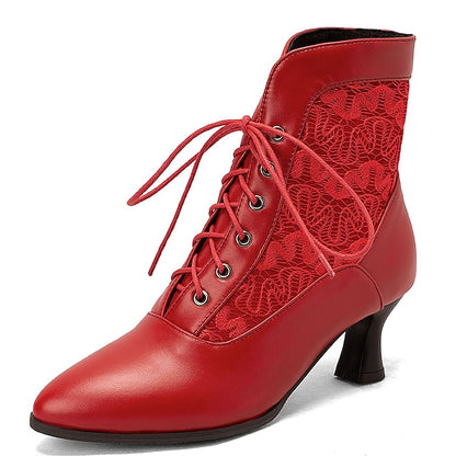 Embroidered with Women's Panels Lace-Up Ankle Boots White