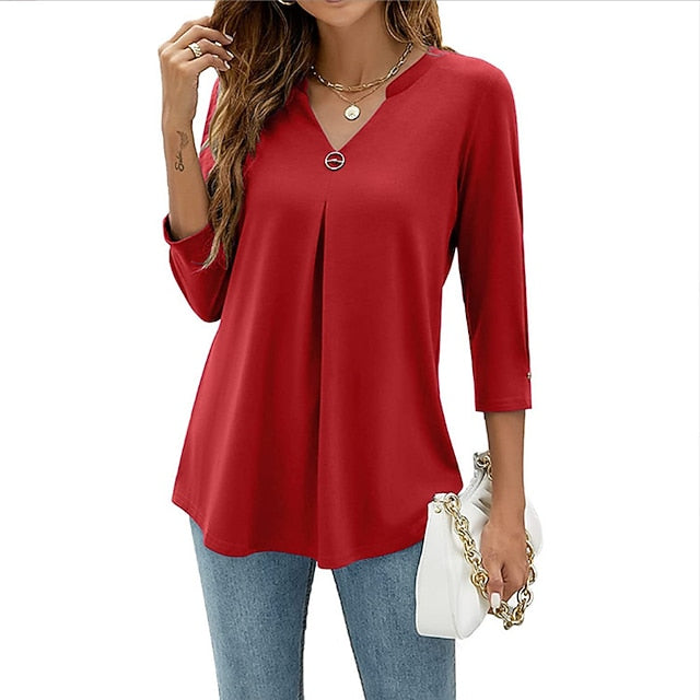 Women's Shirt Blouse Tunic Black White Pink Plain Flowing