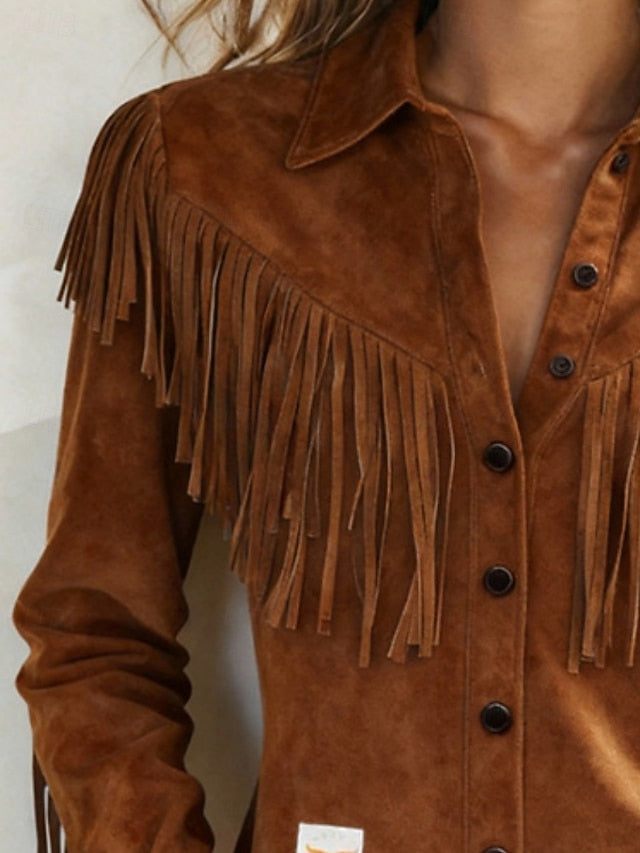 Women's Shirt Casual Shirt Blouse Buttons Fringe Plain