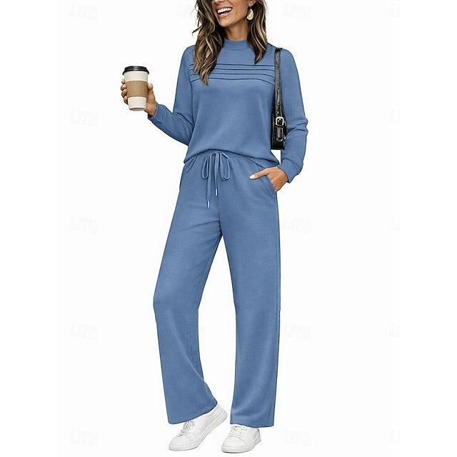 Women's Tracksuit Pants Sets Long Sleeve Crew Neck Plain