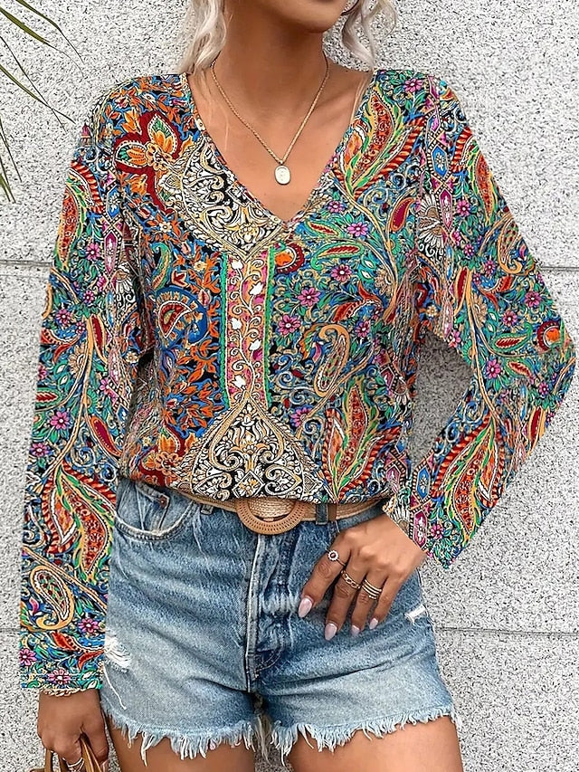 Women's Tunic Fashion Casual Print Long Sleeve Regular Tops