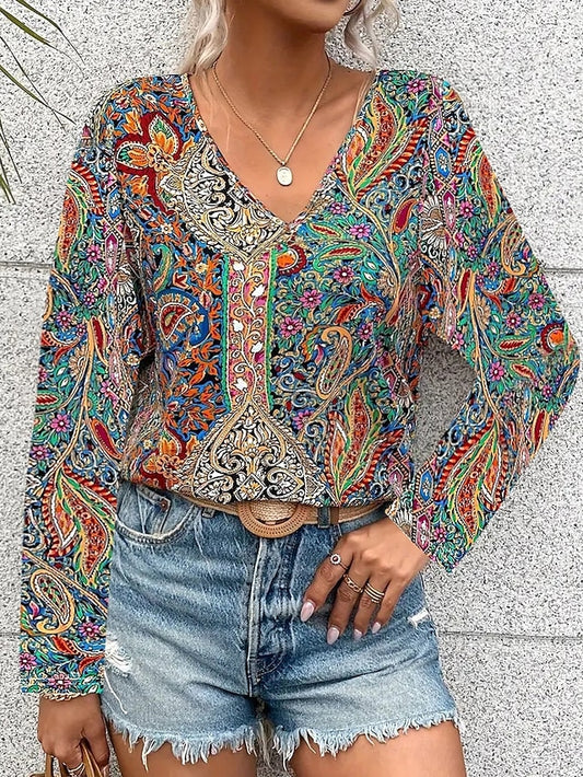 Women's Tunic Fashion Casual Print Long Sleeve Regular Tops