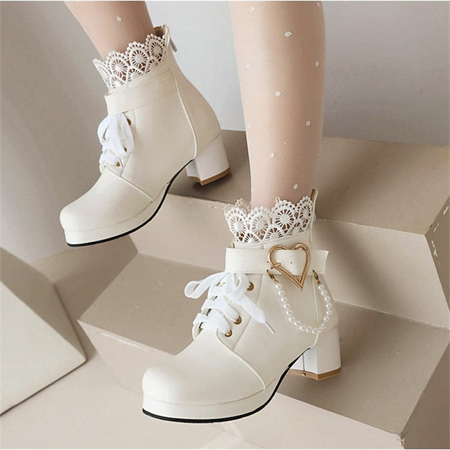 Wedding Shoes Women's Boots Lace-Up White Ankle – Bridal