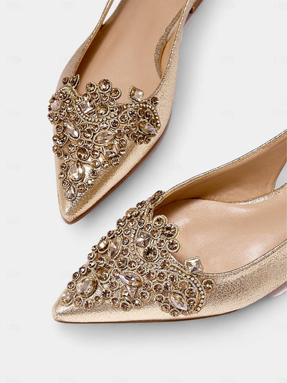 Slingback Toe Gold with Pointed Embellished Flats Women's