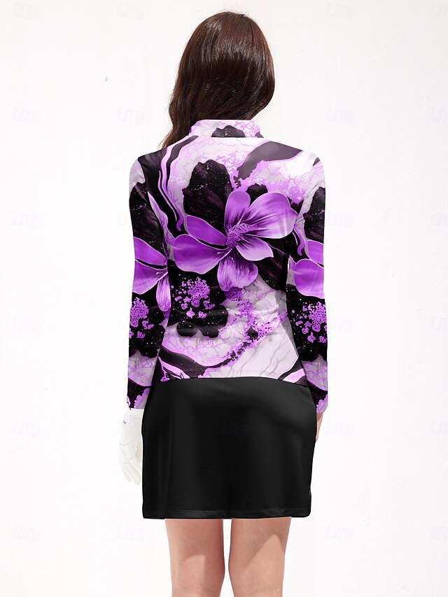 Women's Golf Polo Shirt Purple Long Sleeve Top Ladies Golf