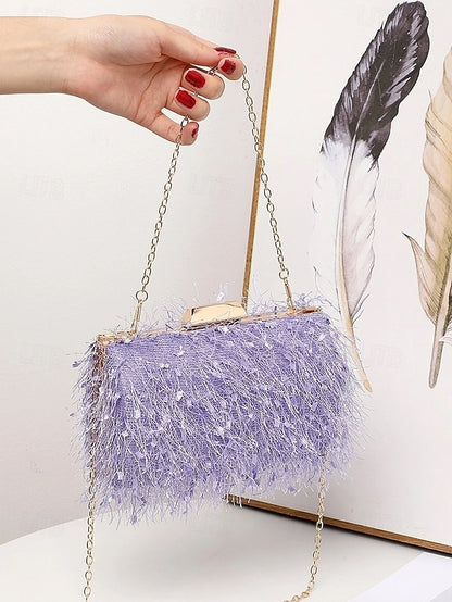 Chain with Strap Women's Feathered Chic Clutch Evening