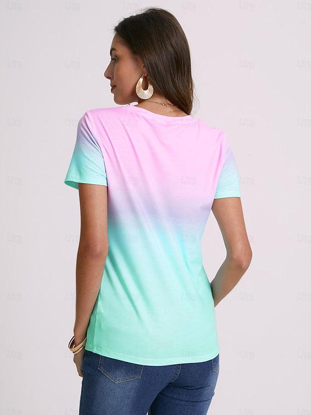 Women's T Shirt Ombre Color Gradient Fashion Short Sleeve