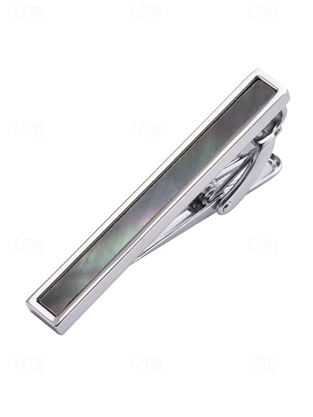 Men's pearl clip tie and brass with mother inlaid of