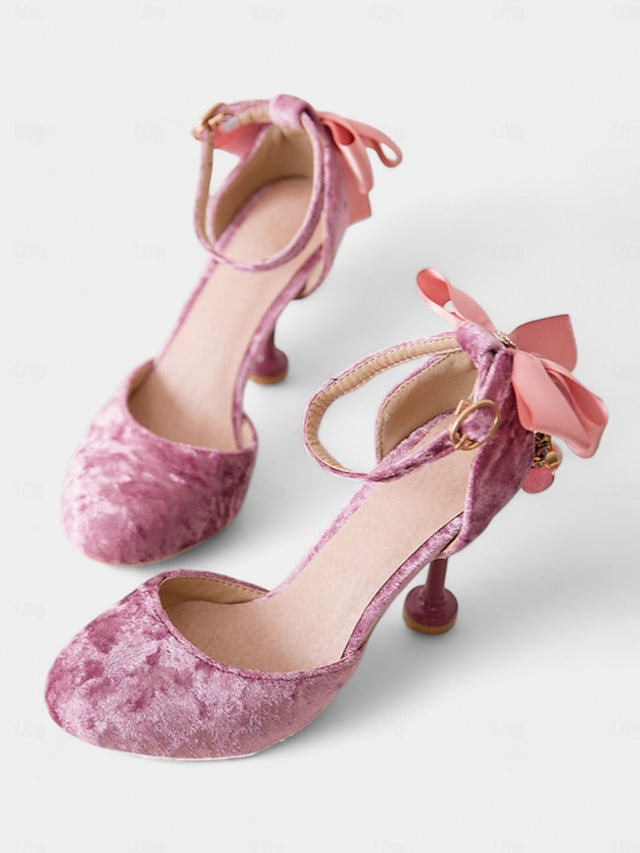 Burgundy Big Velvet with Jane Heels Women's Mary Bow and