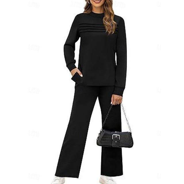 Women's Tracksuit Pants Sets Long Sleeve Crew Neck Plain