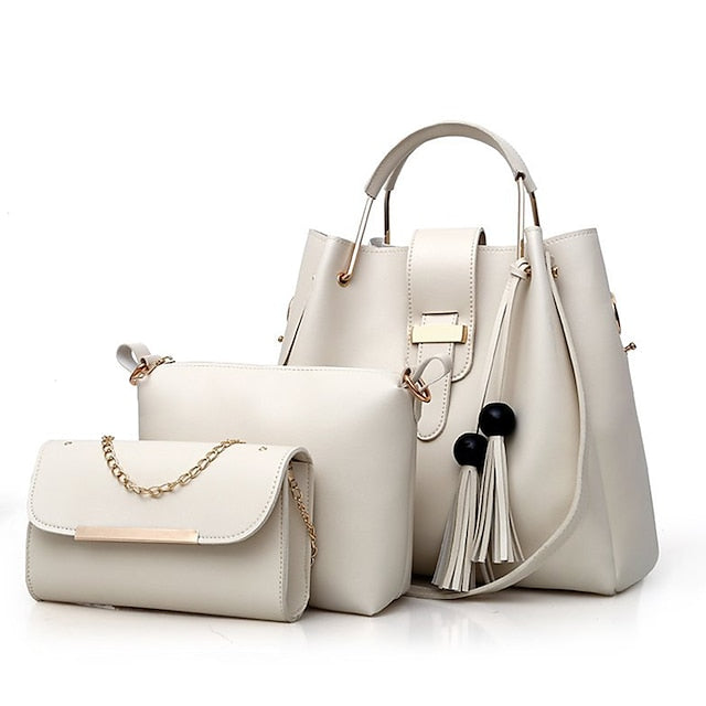 Tote Pink Leather - Handbag Faux Women's Set 3-Piece