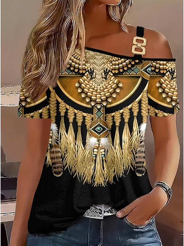 Women's T Shirt Tee Top Print Asymmetrical Floral Graphic