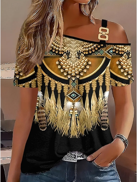Women's T Shirt Tee Top Print Asymmetrical Floral Graphic
