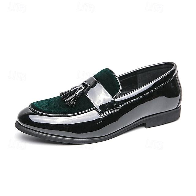 Black Tassel Leather Faux Men's Patent – Loafers Velvet