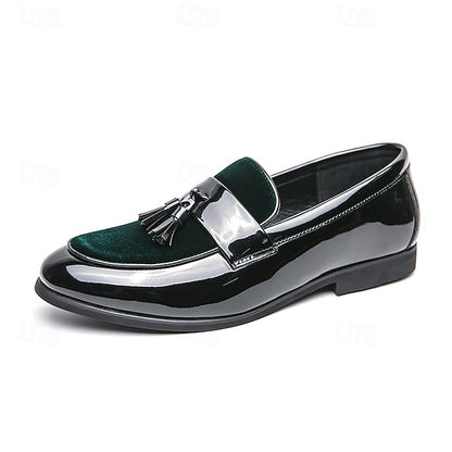 Black Tassel Leather Faux Men's Patent – Loafers Velvet