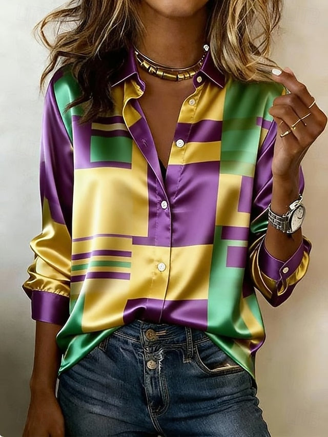 Mardi Gras Women's Shirt Graphic Geometric Vintage Stylish