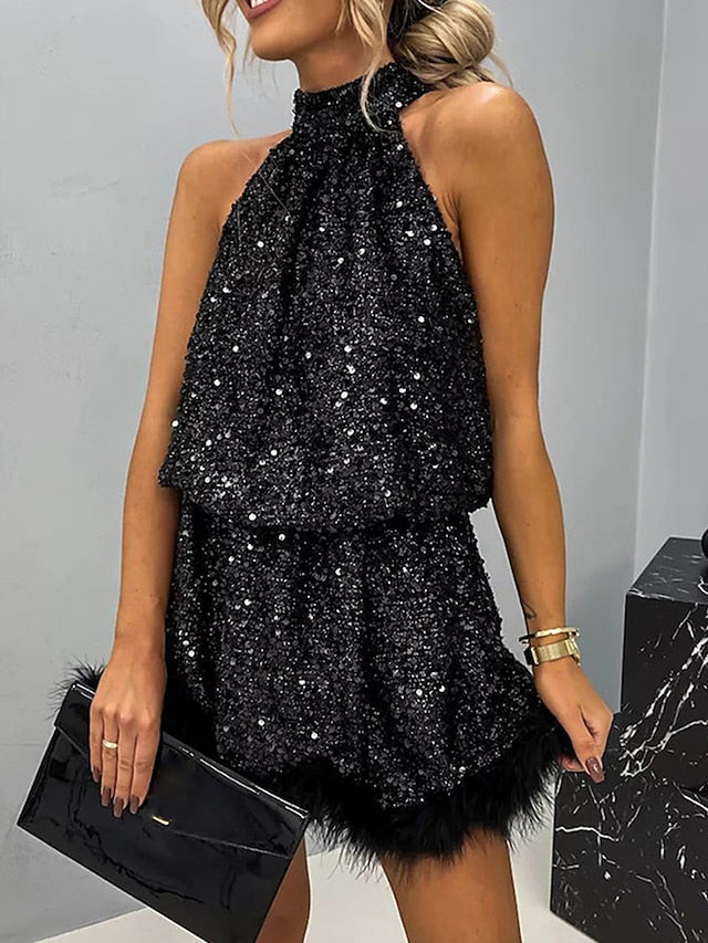 Women's Sequin Dress Party Dress Feather Dress Sequins