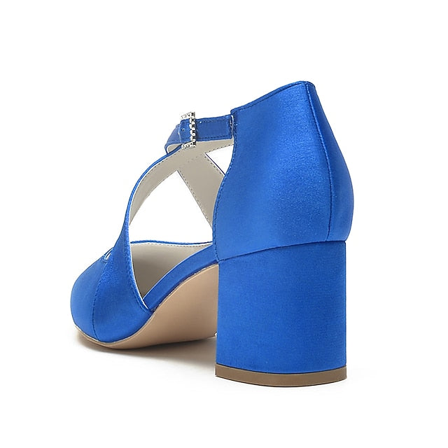 Satin Elegant Toe – White Women's Heels Block Pointed