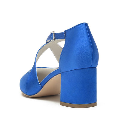 Satin Elegant Toe – White Women's Heels Block Pointed