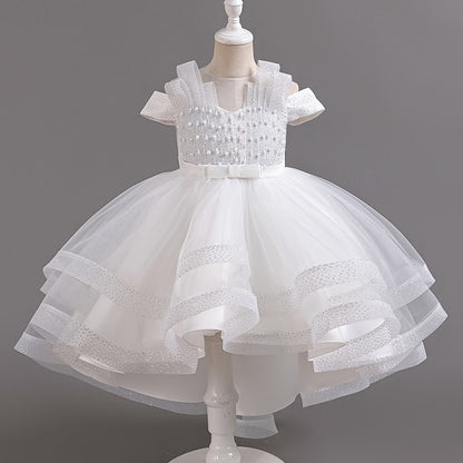 Color Short Kids Dress Party Solid Sleeve Girls' Wedding