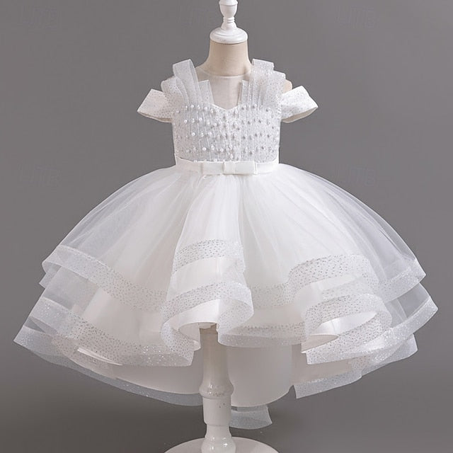 Wedding Solid Short Dress Kids Color Sleeve Girls' Party