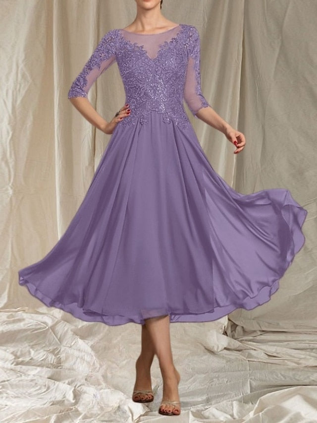 Wedding of Dress Bride the Elegant Neck Mother A-Line Crew Guest