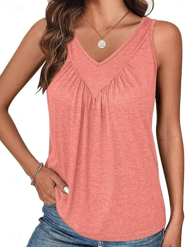 Women's Tank Top Ruched Plain Fashion Stylish Classic