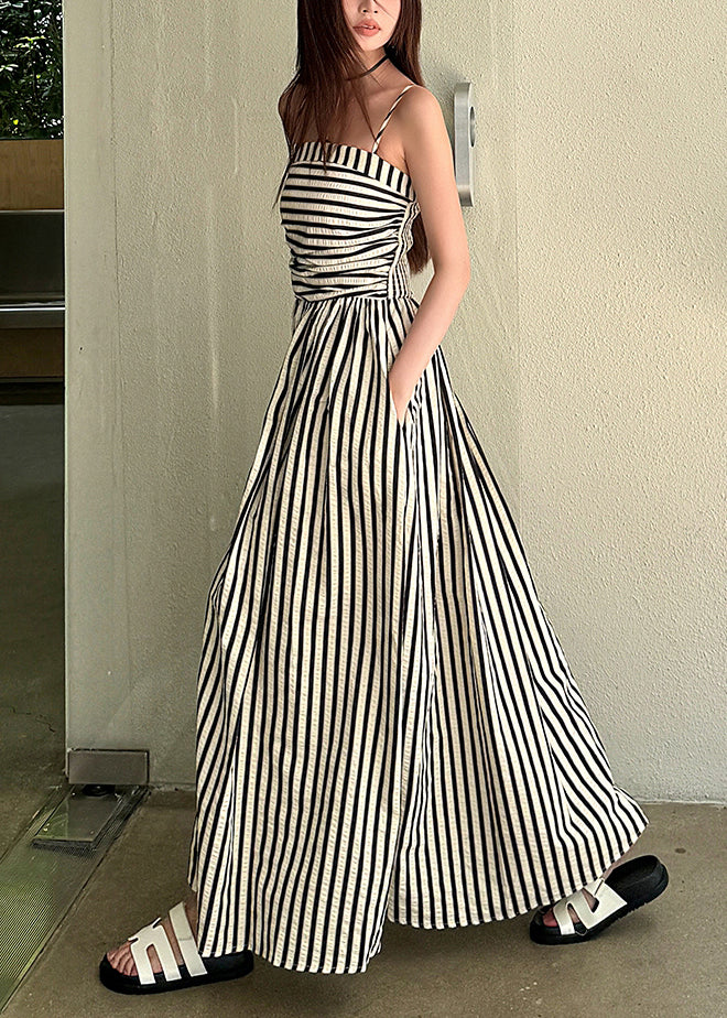 Holiday Style Black Striped Spaghetti Strap Dress Summer EE038