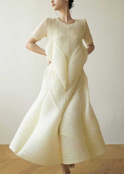 Cotton French Dresses Beige Style Summer Wrinkled