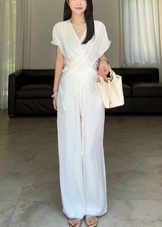Loose Black Asymmetrical Wrinkled Silk Two Pieces Set Summer EE025