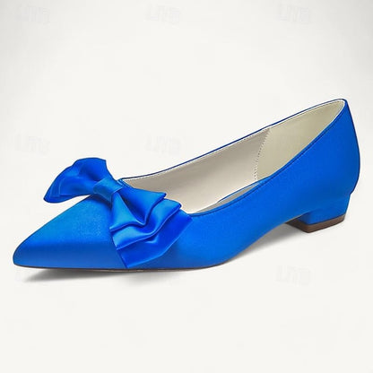 Women's Flats Pointed Party Low Shoes Heel Wedding Bowknot