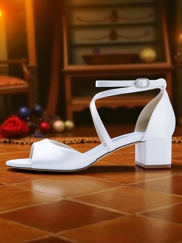 Strap Elegant Block - Satin Sandals with Ankle Women's Heel