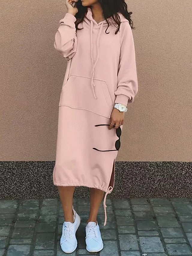 Women's Hoodie Dress Midi Dress Shift Dress Casual Outdoor