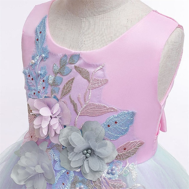 Blue Purple Blushing Dress Kids Lace Floral Girls' Party