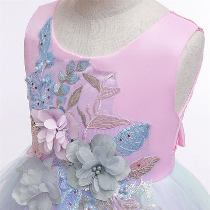 Blue Purple Blushing Dress Kids Lace Floral Girls' Party