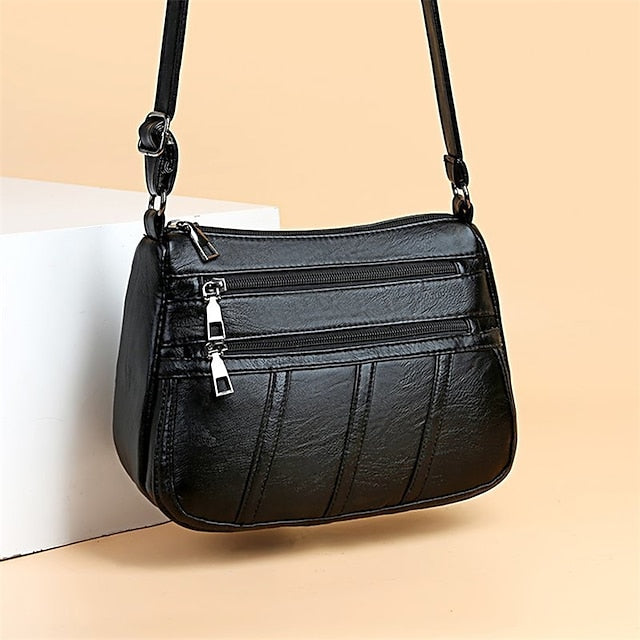 Faux Crossbody Black Bag Stylish Leather – Women's