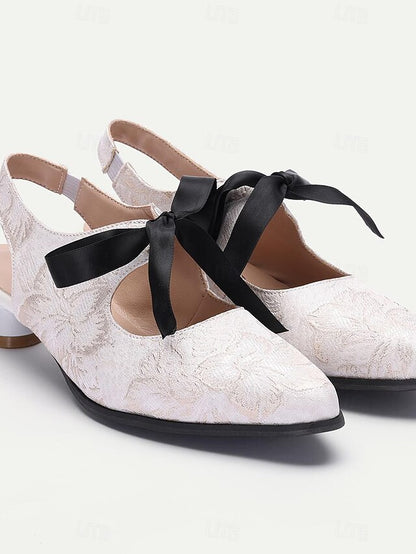 Slingback - Lace with Vintage Bow Elegant Women's Heels