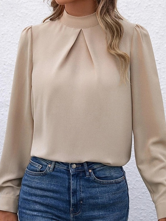 Women's Shirt Elegant Dressy Satin Top Solid Color Stylish