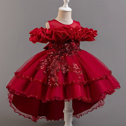 Wedding Short Kids Dress Sleeve Girls' Floral Flower Party