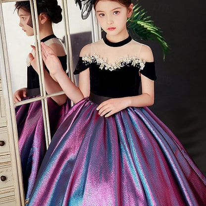 Girls' Sleeve Short Solid Party Color Kids Dress